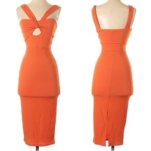 orange ribbed midi dress